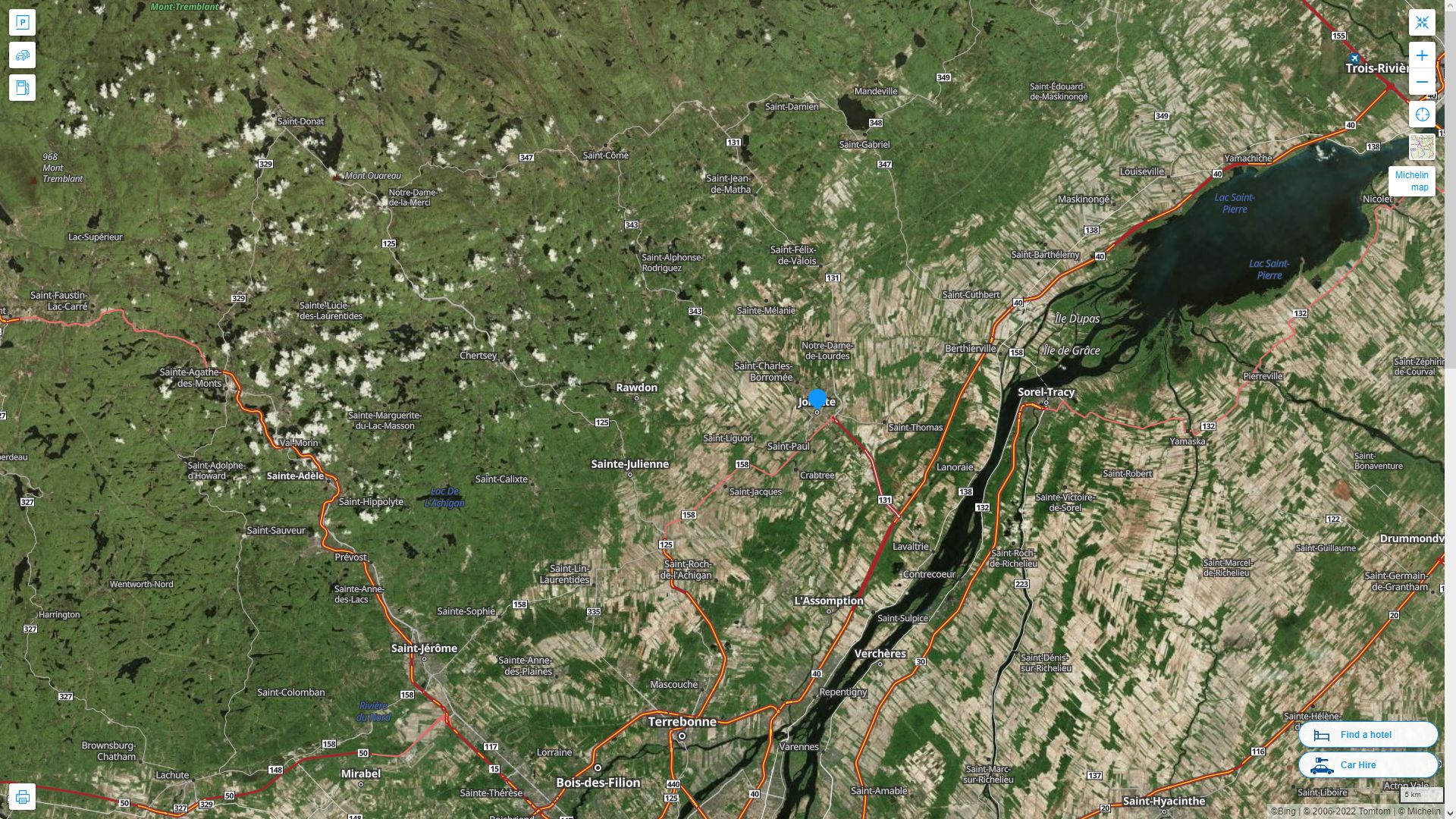 Joliette Canada Autoroute et carte routiere avec vue satellite
